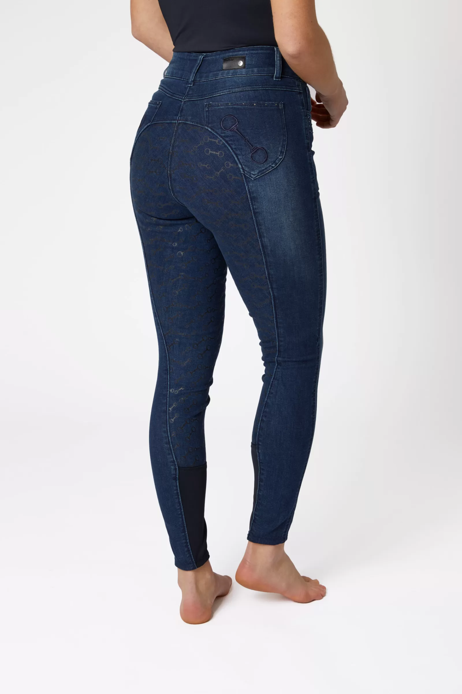 Cheap * Kaia Denim Kokopaikkaiset Ratsastushousut Silikonipainatuksilla Ja Kristallisomisteilla Denim Blue